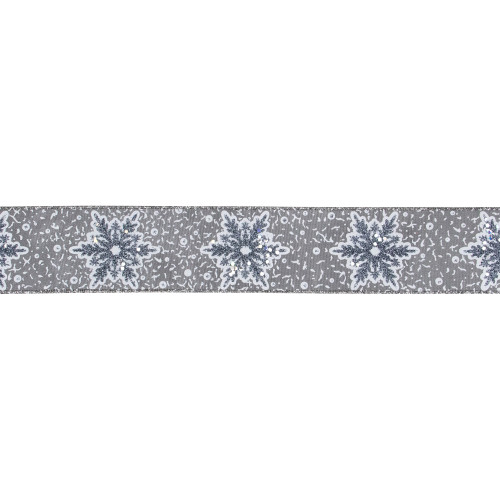 Gray Snowflake Christmas Wired Craft Ribbon 2.5" x 10 Yards - IMAGE 1