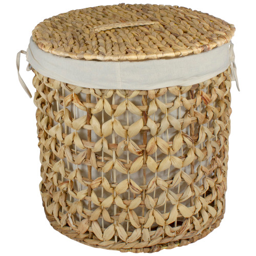 16" Natural Woven Laundry Hamper Basket with Cotton Liner and Lid - IMAGE 1