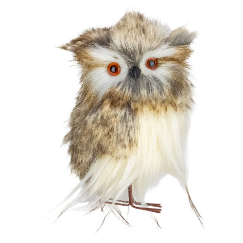 4.75" Brown and White Plush Fur Owl Christmas Ornament - IMAGE 1