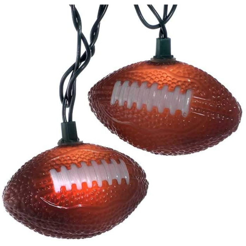 Set of 10 Football Shaped Novelty String Lights - 9ft Green Wire - IMAGE 1