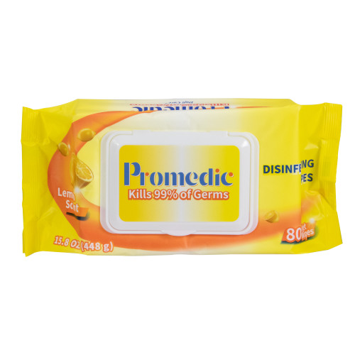 12 Pack 80 Count Promedic Lemon Scented Disinfecting Wet Wipes - IMAGE 1