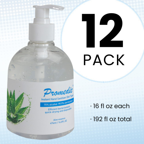 Promedics Anti-Bacterial Gel Hand Sanitizer with Pump 16 oz. - Case of 12 - IMAGE 1