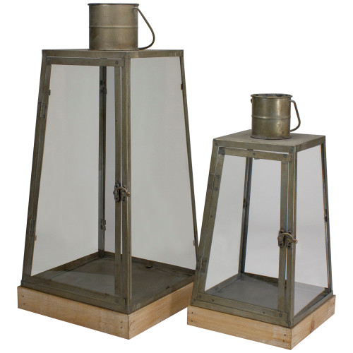 Set of 2 Rustic Silver Candle Lanterns With an Attached Handle - 24" - IMAGE 1