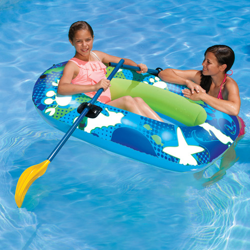 59" Blue and Lime Green Inflatable Aqua Fun Swimming Pool Deep Sea Water Sport Boat Float - IMAGE 1