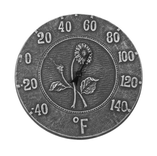 12" Weathered Gray Terra Cotta Embossed Sunflower Indoor or Outdoor Wall Thermometer - IMAGE 1