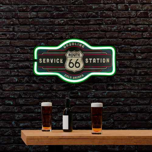 LED Route 66 Service Station Neon Lighted Wall Sign - IMAGE 1