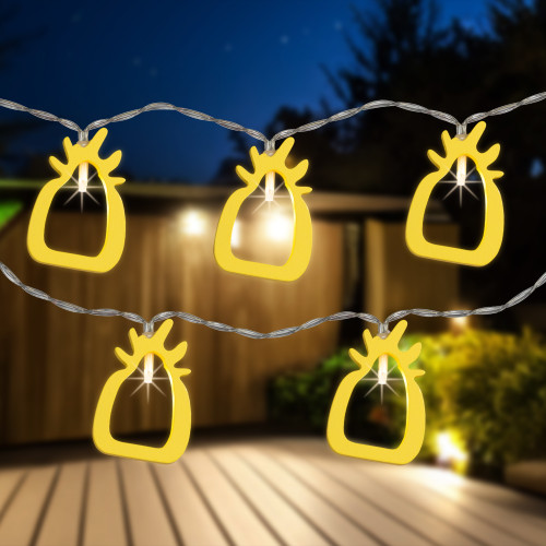 LED Pineapple Patio Light Set - Yellow - 4' Clear Wire - 10ct - IMAGE 1