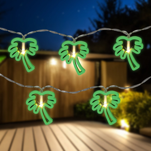 LED Palm Tree Patio Light Set - Green - 4' Clear Wire - 10ct - IMAGE 1