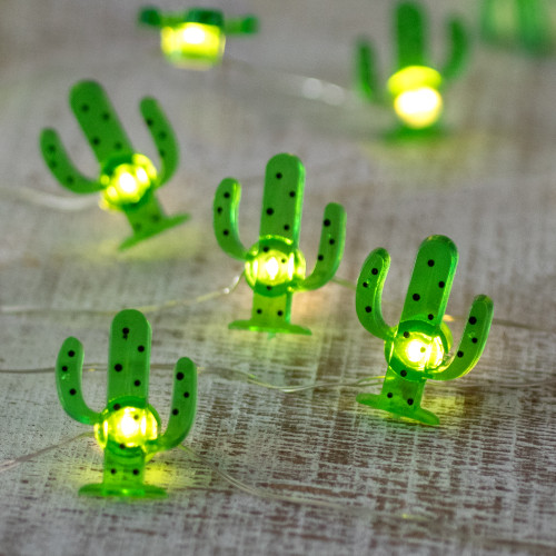 10-Count LED Green Cactus Fairy Lights - Warm White - IMAGE 1