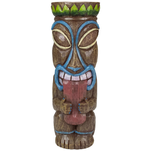 16" Solar Lighted Polynesian Outdoor Garden Tongue Out Tiki Statue - IMAGE 1