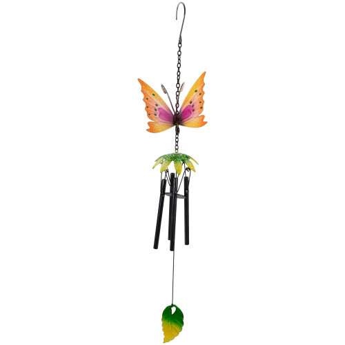 19" Orange Metal Butterfly Outdoor Garden Windchime - IMAGE 1