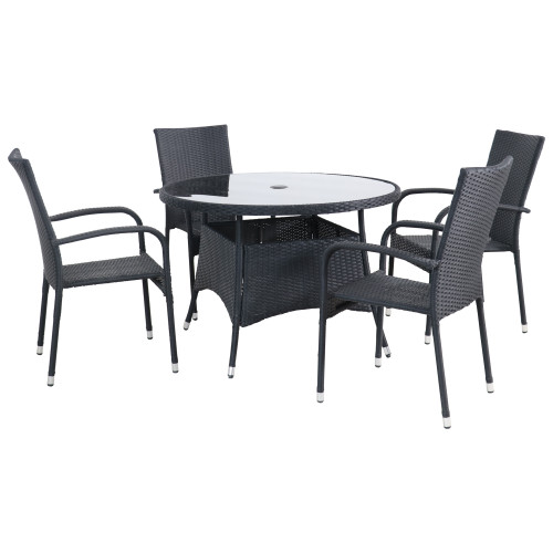 5-Piece Venice Black Woven Resin Wicker Outdoor Patio Dining Set - IMAGE 1