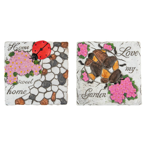Set of 2 Love my Garden and Home Sweet Home Floral Outdoor Garden Stones 7" - IMAGE 1
