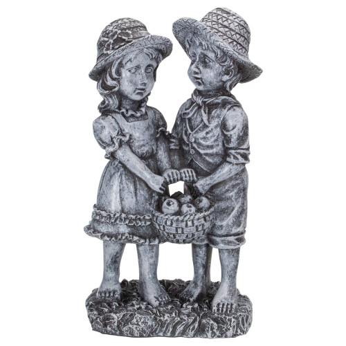 13" Boy and Girl Apple Picking Outdoor Garden Statue - IMAGE 1