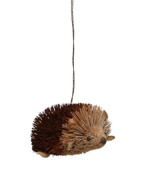 3.25” Brown and Beige Whimsical Bristle Brush Handcrafted Hedgehog Hanging Ornament - IMAGE 1