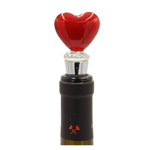 5” Black and Red Heart Design Glass Bottle Stopper - IMAGE 1