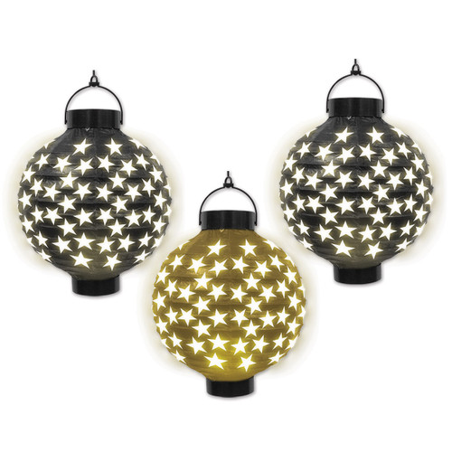 Club Pack of 18 Black and Gold Light-Up Stars Paper Lantern Hanging Decors 8" - IMAGE 1
