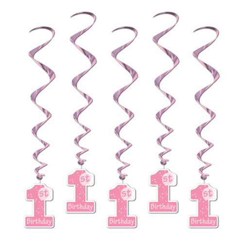Pack of 30 Baby Girl 1st Birthday Pink Hanging Party Decoration Whirls 40" - IMAGE 1
