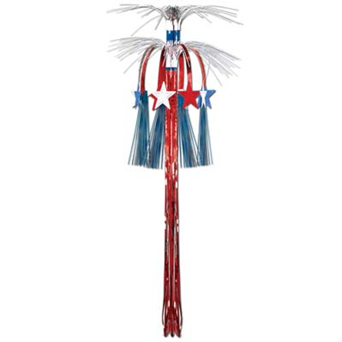 Pack of 12 Red, White and Blue Patriotic Hanging Metallic Column with Stars Party Decorations 3' - IMAGE 1