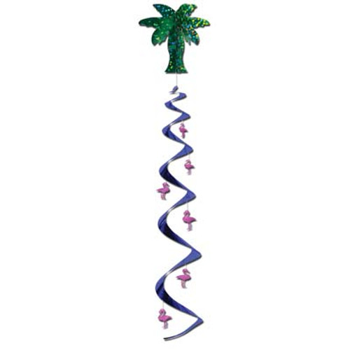 Pack of 12 Green and Blue Palm Tree and Flamingo Tropical Spiral Whirls 48" - IMAGE 1