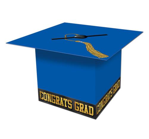 Pack of 6 Blue Graduation Cap "Congrats Grad" Party Gift Card Boxes 8.5" - IMAGE 1