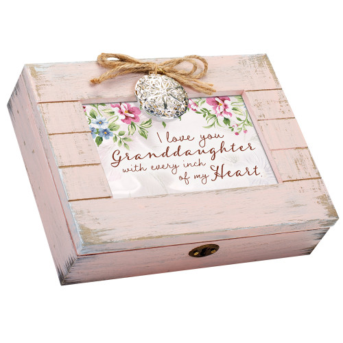Granddaughter Rectangular Keep Safe Music Box - 8.5" - Pink and White - IMAGE 1