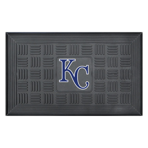 19.5" x 31.25" Black and Blue MLB Kansas City Royals Team Medallion Outdoor Door Mat - IMAGE 1