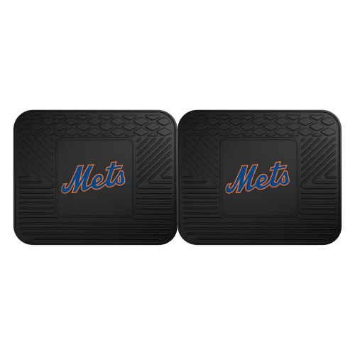 Set of 2 Black and Blue MLB New York Mets Heavy Duty Rear Car Floor Mats 14" x 17" - IMAGE 1
