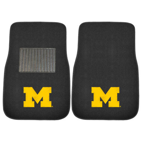 Set of 2 Black and Yellow Michigan Wolverines Embroidered Car Mats 17" x 25.5" - IMAGE 1