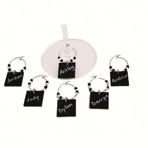 Set of 6 DIY Black Art Glass Bottle Charms with Markers 9.25" - IMAGE 1