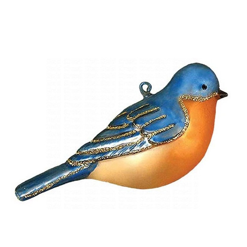 4" Blue and Gold Bird Hand Blown Glass Hanging Figurine Ornament - IMAGE 1