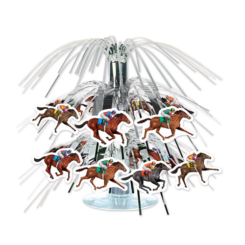 Club Pack of 12 Black and Brown Horse Racing Mini Cascade Centerpiece Tabletop Decors 8" - IMAGE 1