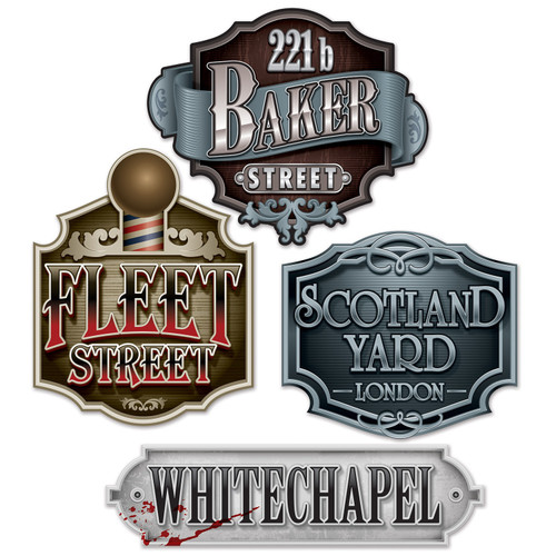 Club Pack of 12 Brown and Red Assorted Sherlock Holmes Printed Cut-Out Signs Decors 18" - IMAGE 1