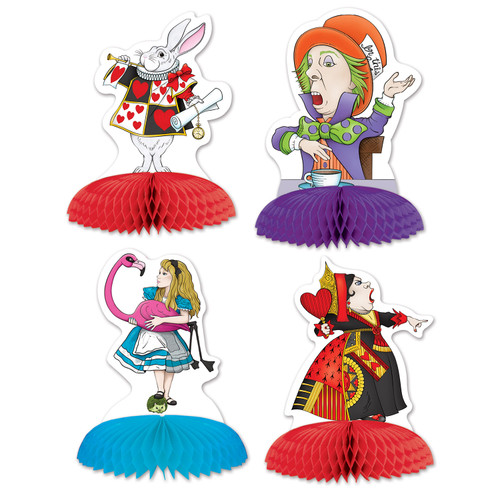 Alice in Wonderland Mini Centerpieces with Honeycomb Base - 5" - Multicolor - Club Pack of 48 - IMAGE 1