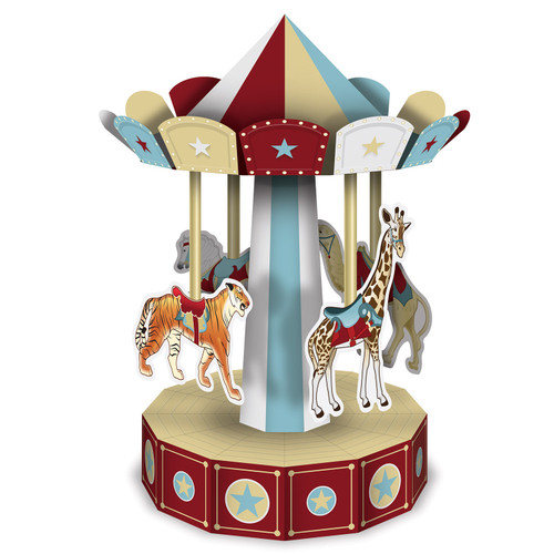 Club Pack of 12 Red and Brown Vintage Circus Carousel Centerpieces Tabletop Decors 10" - IMAGE 1