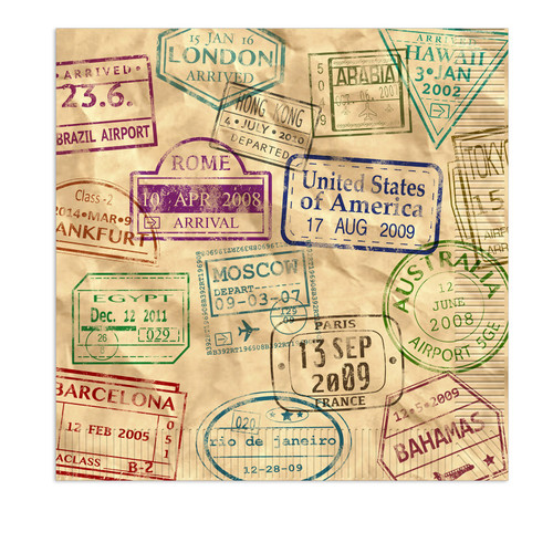 Club Pack of 12 Brown and Red Stamped Around the World Luncheon Napkins 6.5" - IMAGE 1