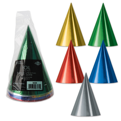 Club Pack of 96 Vibrantly Colored Assortments Birthday Party Cone Hats 6.75" - IMAGE 1
