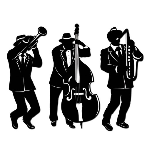 Club Pack of 12 Black and White Mardi Gras Jazz Trio Silhouette Cutout Decors 18" - IMAGE 1