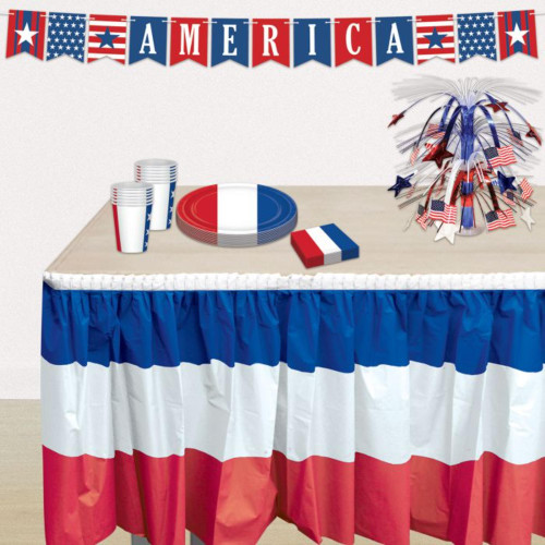 Festive Patriotic Striped Table Skirts - 14' - Pack of 6 - IMAGE 1