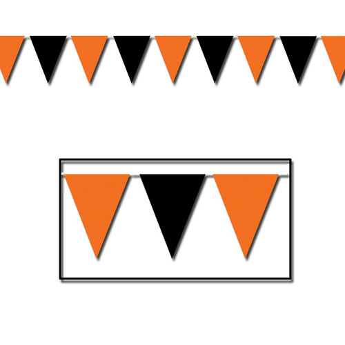 Club Pack of 12 Orange & Black Pennant Banner Halloween Party Decorations 30' x 17" - IMAGE 1