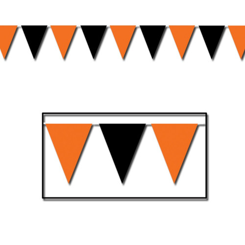 Halloween Pennant Plastic Banner - 30' - Orange and Black - Club Pack of 12 - IMAGE 1