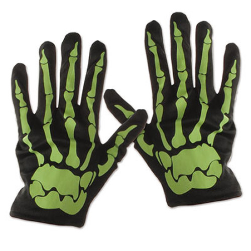 Club Pack of 12 Unisex Nite-Glo Skeleton Halloween Gloves - One Size - IMAGE 1