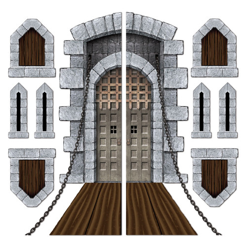 Club Pack of 108 Gray Castle Door and Draw Bridge Wall Decor 71" - IMAGE 1