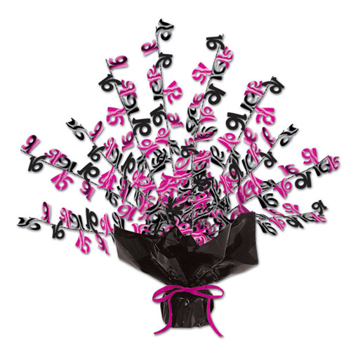 Club Pack of 12 Black and Pink Metallic Spray "Sweet 16" Party Table Centerpieces 15" - IMAGE 1
