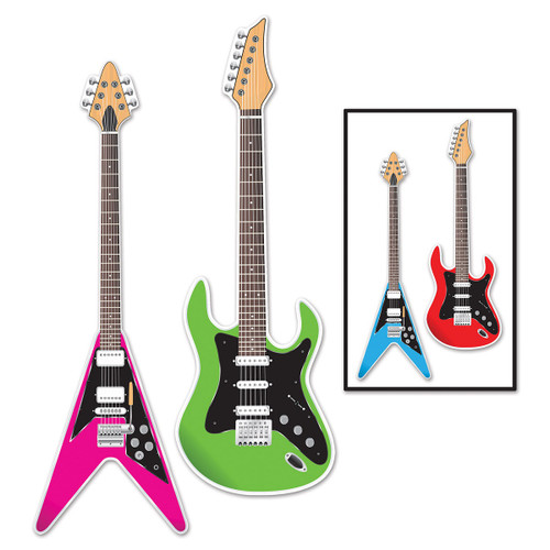 Club Pack of 24 Green and Pink 80's Themed Guitar Cutout Party Decors 3' - IMAGE 1