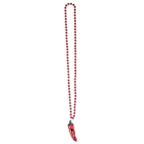 Club Pack of 12 Red and Green Fiesta Bead Pepper Party Necklaces 36" - IMAGE 1