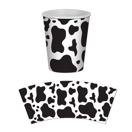 Club Pack of 96 Black and White Cow Print Disposable Paper Drinking Party Tumbler Cups 9 oz. - IMAGE 1