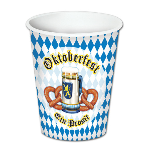 Club Pack of 96 Blue and White Oktoberfest Disposable Paper Drinking Party Tumbler Cups 9 oz. - IMAGE 1