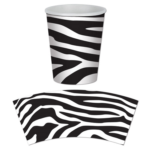 Club Pack of 96 Black and White Zebra Print Disposable Paper Drinking Party Tumbler Cups 9 oz. - IMAGE 1