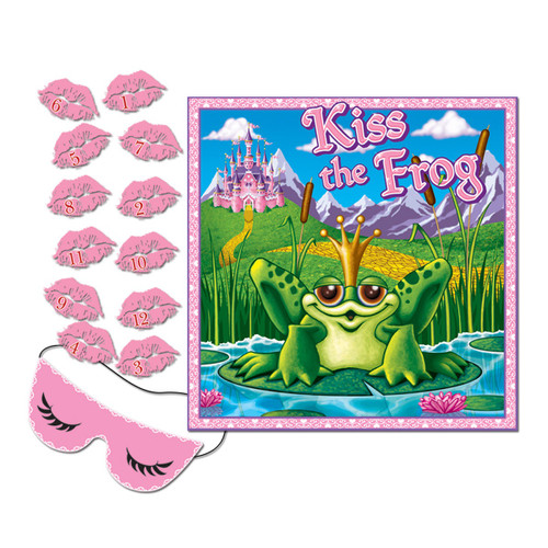 Club Pack of 24 Pink Princess Pin the Kiss on the Frog Party Games - IMAGE 1